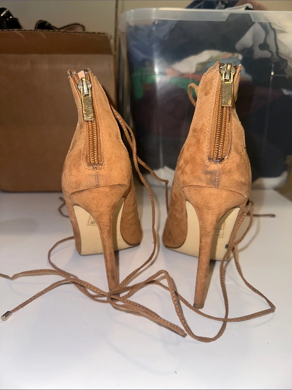 Call It Spring Tan Lace-Up Open Toe Heels